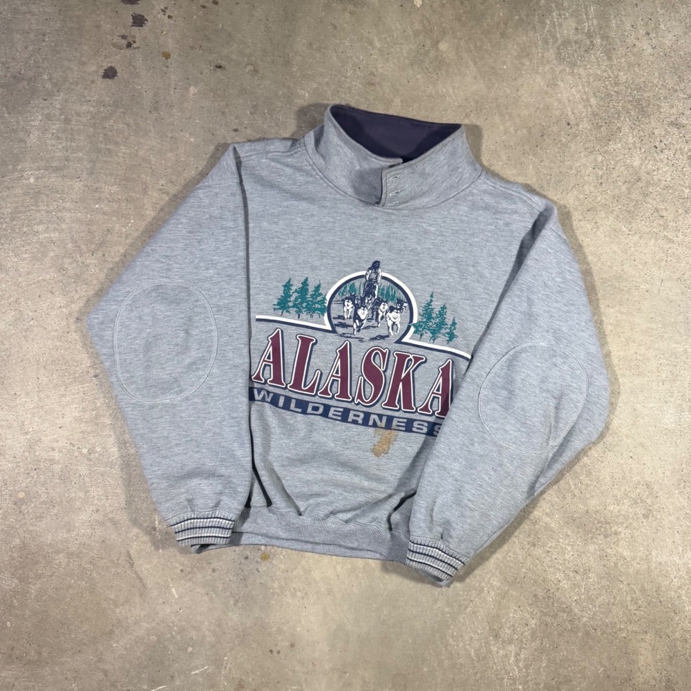 Vintage Gear For Sports Alaska Wilderness Sweatshirt Gray Button Mock Neck L